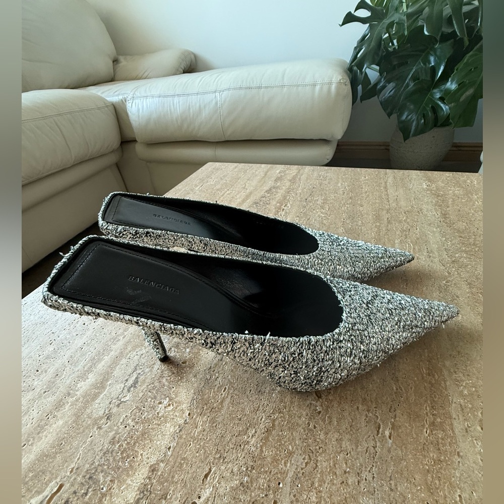 NWOB BALENCIAGA Silver Titanium Knife Mules size 37.5 - Picture 7 of 11